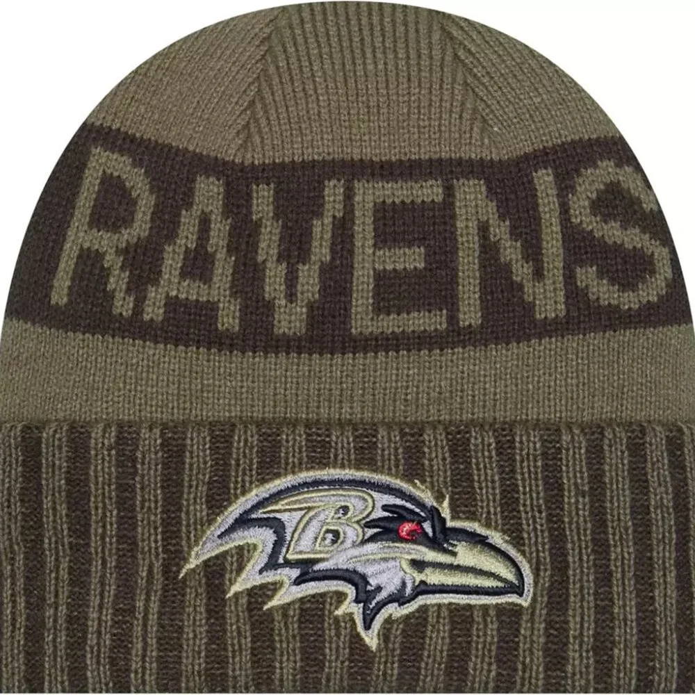 New Era Adult Baltimore Ravens Salute To Service 2025 Olive Green Knit Hat